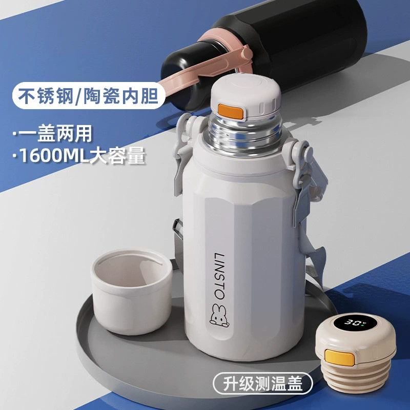 Термос большой емкости для домашнего использования, с внутренней частью из нержавеющей стали 316, бутылка для воды для студентов и детей, портативная, с ремешком.