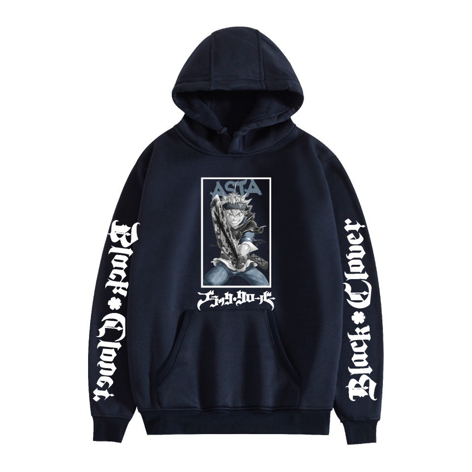 Nuevo estilo transfronterizo popular popular japonés riman black de cuatro hojas-Black Clover más suéter con capucha de terciopelo para mujer