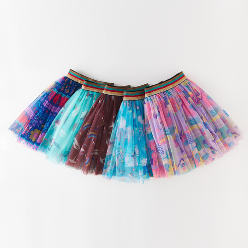 New trendy printed child skirt, mesh chiffon pleated skirt, Korean style puffy princess skirt, photography waist skirt, dropshipping