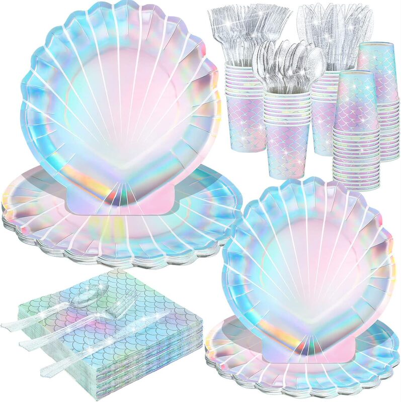 Spot Special-Shaped Laser Paper Plate Holiday Birthday Party Dinner Plate Shell Conch Kidsren's Party Party Tableware Set Spot Special-Shaped Laser Paper Plate Holiday Birthday Party Dinner Plate Shell Conch Kidsren's Party Party Tableware Set