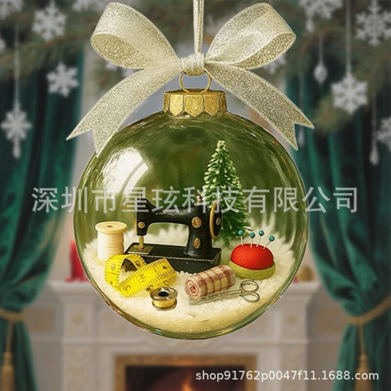 跨境Holiday Sewing Snow Globe Ornament节日缝纫雪花玻璃球装饰|undefined