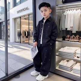 儿童装男童春装牛仔套装2026新款春秋款中大童外套春季酷帅气时髦