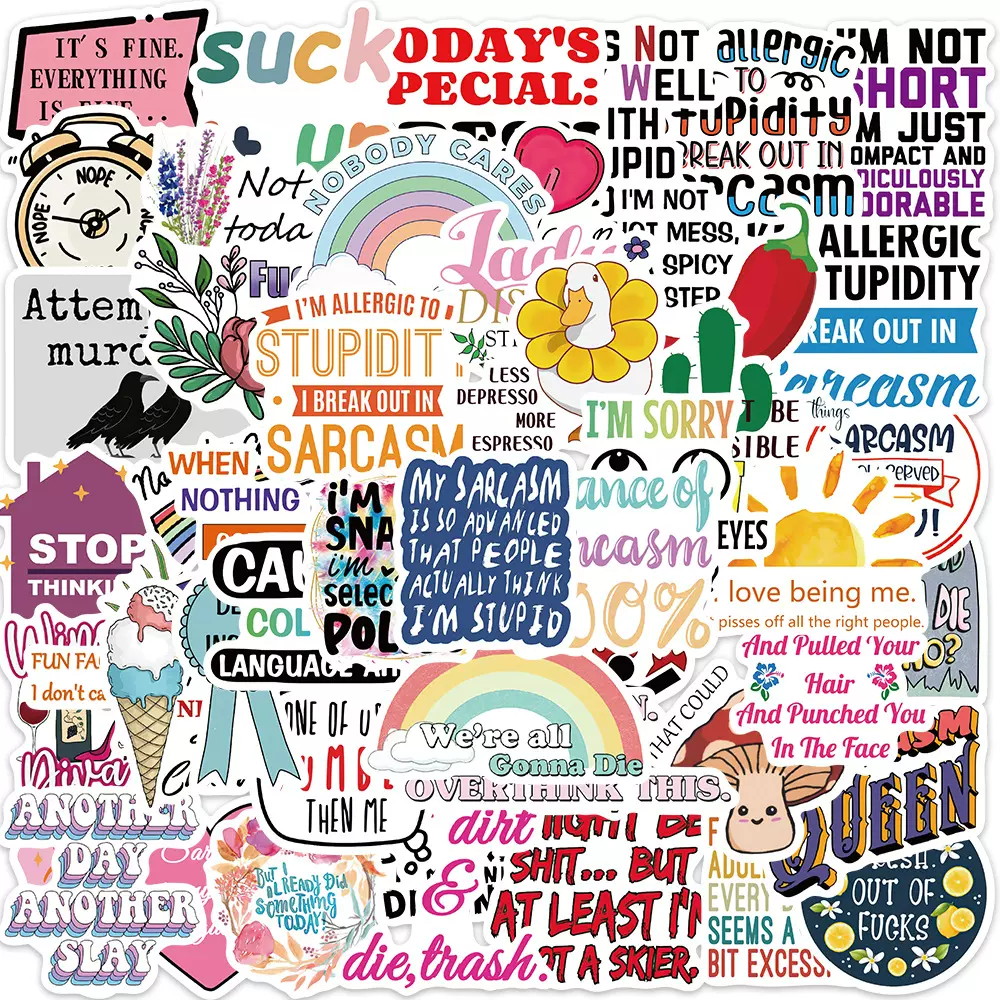 50张尖酸刻薄语句涂鸦贴纸装饰吉他笔记本行李箱DIY防水贴画批发