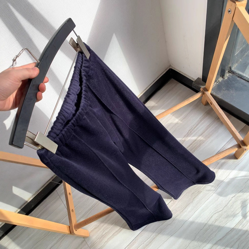 Spring and Autumn New Casual Lazy Style Elastic Waist Center Seam Loose Straight Nine-Point Woolen Casual Pants Wide Leg Pants for Women