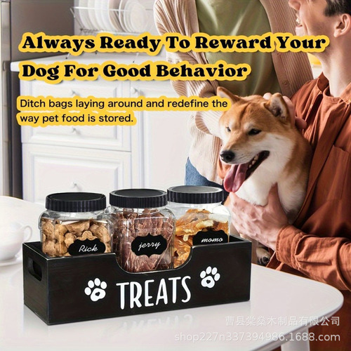 Wooden Dog Treat Storage Box Desk Food Storage Container Solid Wood Dog Food Organizing Box Clutter Storage Storage