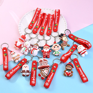 Cartoon Christmas gift with leather strip Santa Claus keychain Cartoon Doll Christmas Festival event gift