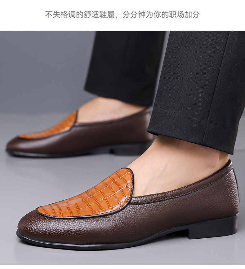 Giày lười nam da vân đá cổ trung, đế bằng, phong cách Anh, cỡ lớn — Màu nâu, màu vàng, màu xám, màu đen chi tiết 17