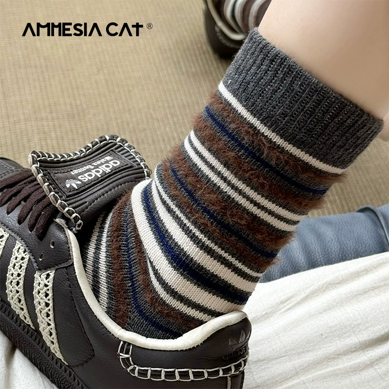 Утеплённые носки в полоску с шерстью средние хлопок 100%