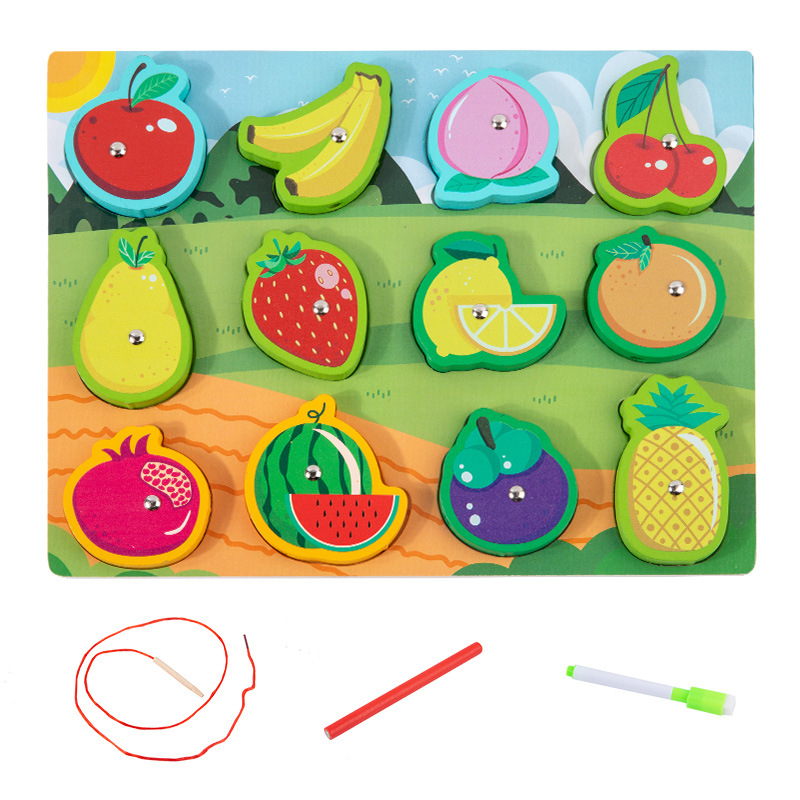 Tablero a juego multifuncional de doble cara de madera para niños Tablero de dibujo de cuerda Juguetes educativos para bebés con cuentas de pesca para niños