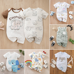嬰兒連體衣大象夏季男女寶寶哈衣透氣爬服可愛圓領套頭新生兒外貿