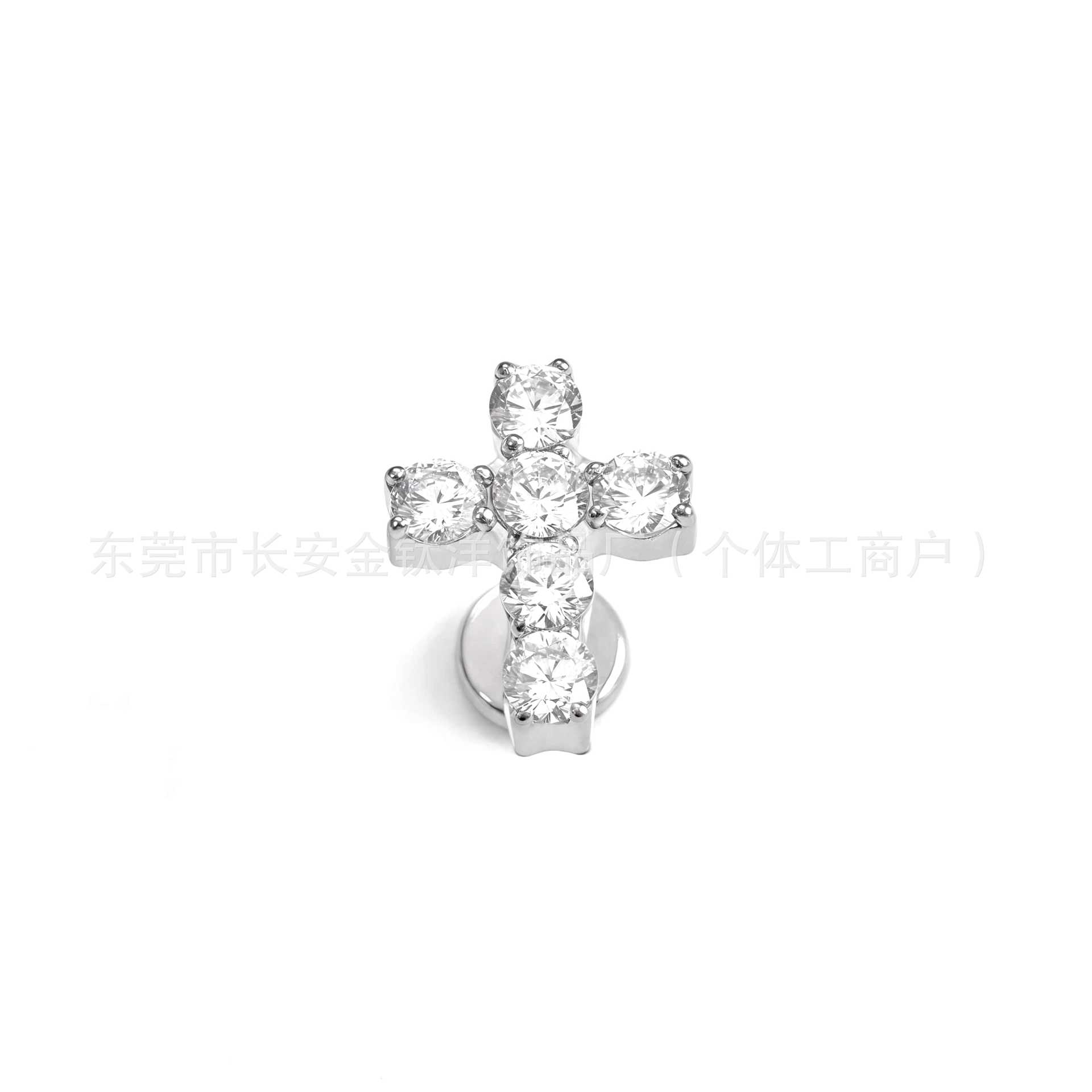 F136 Titanium Cross Inlaid 5A Zircon Ear Stud Ear Bone Nails Cochlear Nails Body Piercing Jewelry detail image 7