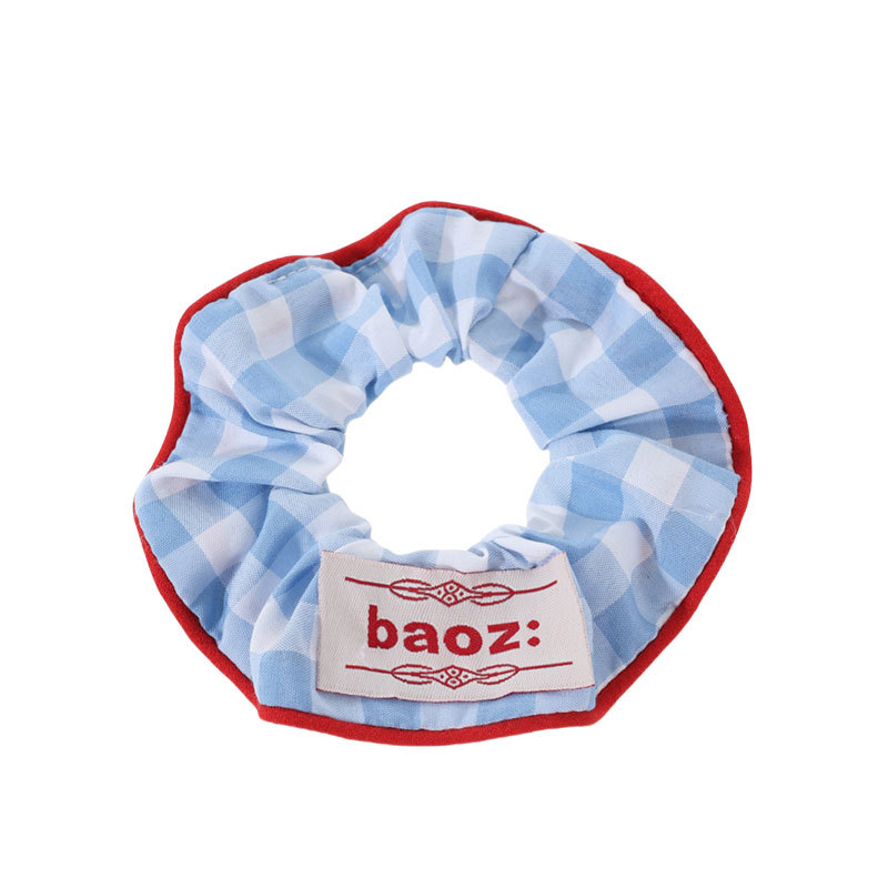 Coreano rojo azul contraste azul cuadrícula adorable niño entretenido círculo de cabello de cola de cabello correa nueva adornamiento para el cabello