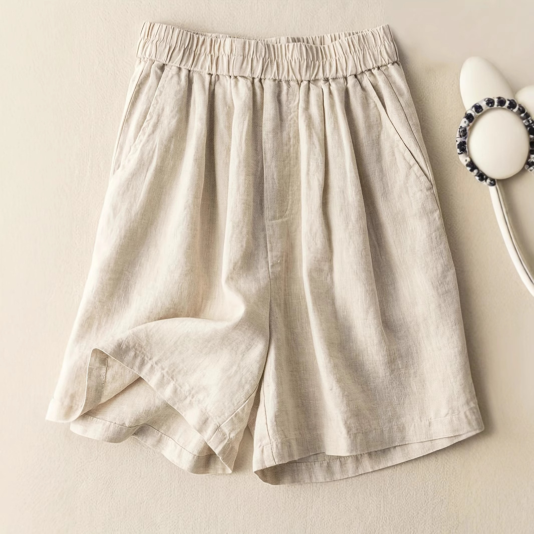 Vintage Cotton and Linen Wide-Leg Pants for Women, Summer Thin High-Waisted Shorts, Breathable Loose Versatile Slimming Artistic Casual Pants