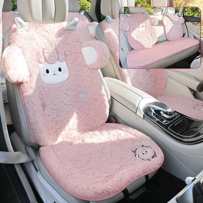 model car mat – Wool pad - sakura-pink-full-set-for-five-seatsthick-lamb-wool-super-warm-non-slip-and-durable