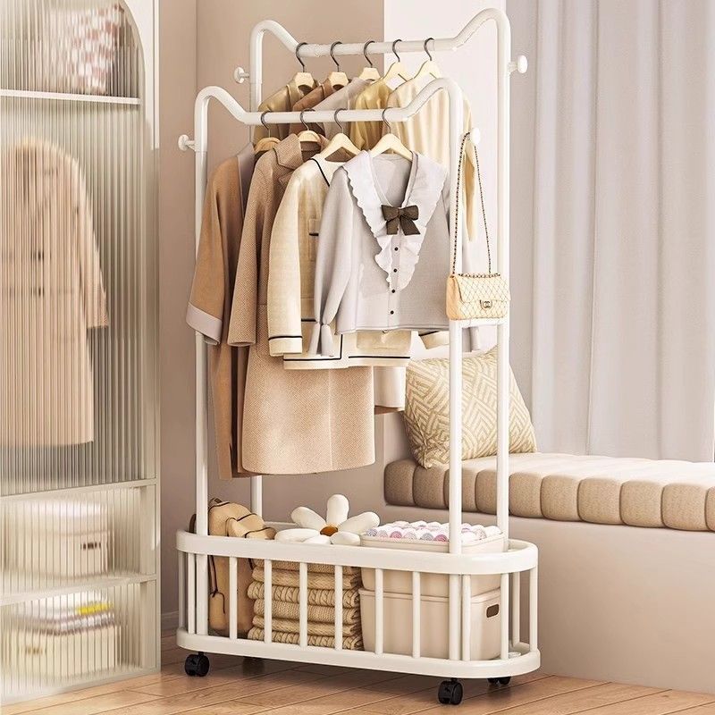 Clothes Rack Floor-Standing Vertical Clothes Rack with Wheels Rental Dormitory Storage Clothes Drying Rack Bathroom Cat Ear Floor-Standing Thick Clothes Rack