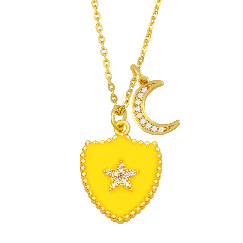 Hip-hop Double Shield Five-pointed Star Moon Pendant Necklace display picture 7