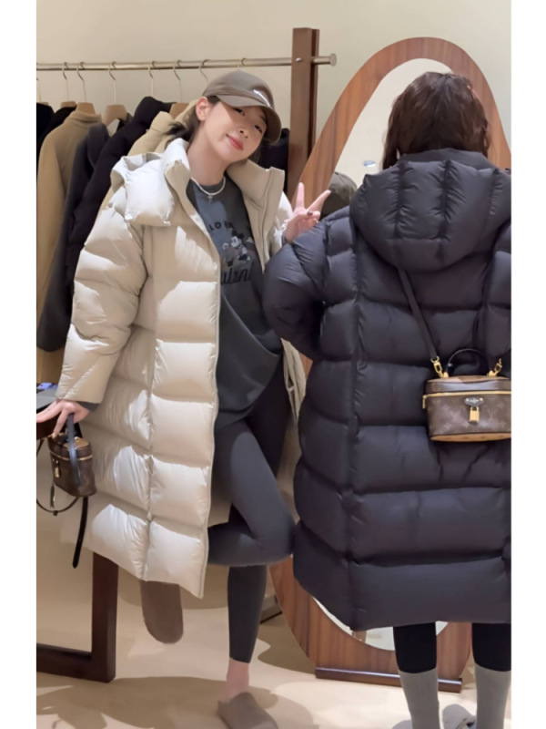 ~爆款连帽鹅绒服2025年女冬韩系加厚宽松过膝长款白鹅绒保暖外套|undefined