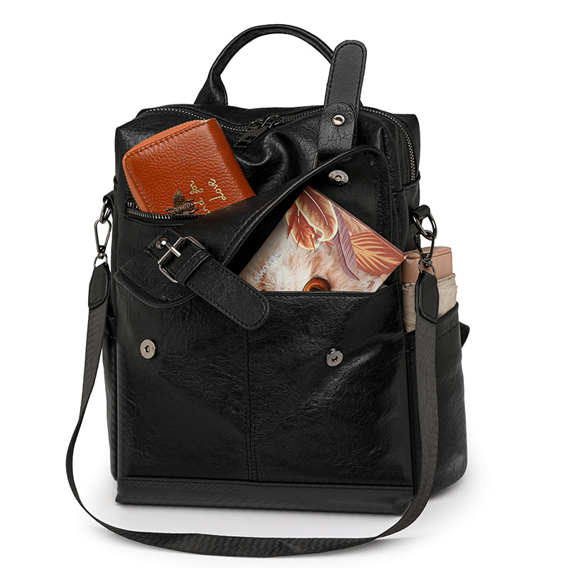 Inventario al por mayor transfronterizo nuevo estilo coreano retro mochila de mujer moda mochila de viaje multifuncional de cuero suave
