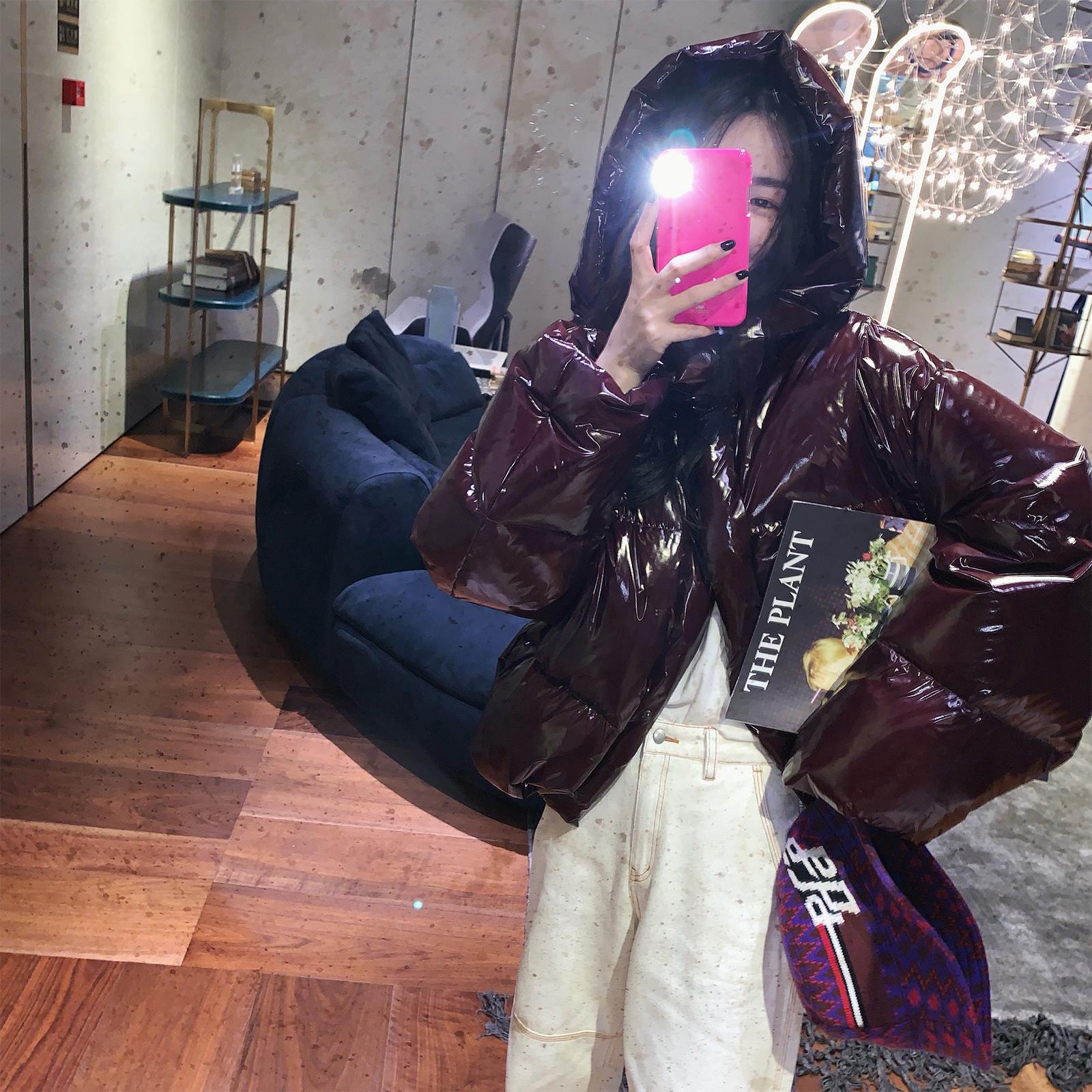 Velvet keep warm glossy down jacket with down