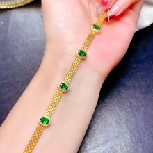 厂家直销彩宝首饰925银镶嵌天然透辉石手链主石尺寸4*6mm