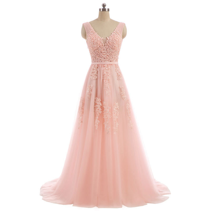 Vestido de Noche con Cuello en V para Mujer de Encaje Sin Mangas para Fiesta image 1