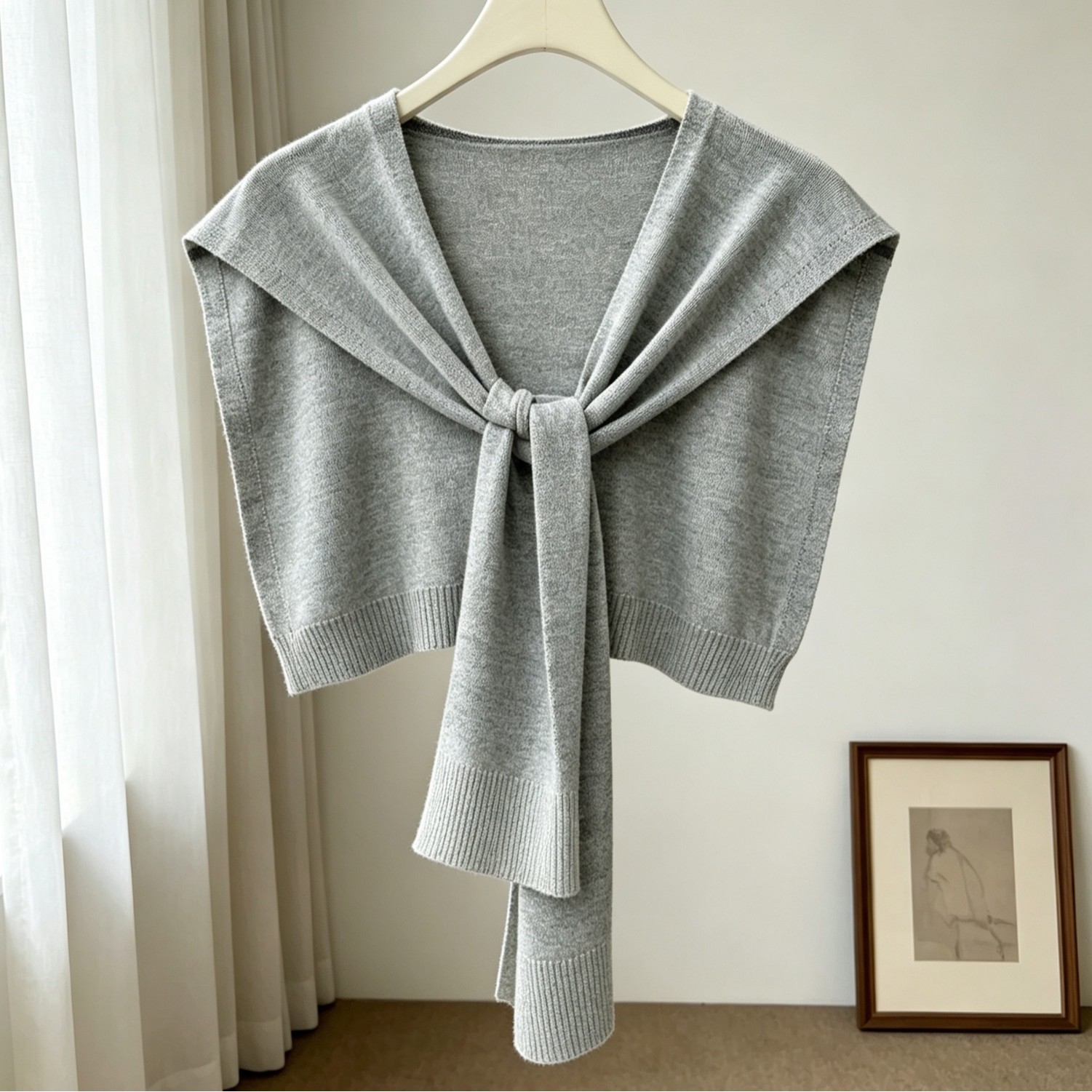 Thin Spring and Autumn Trendy Versatile Knitted Shawl for Women, New Korean Style, Multi-Functional Decorative Small Shawl with Outer Knot