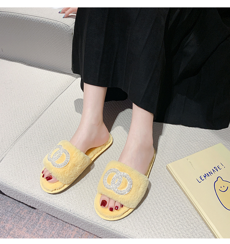 Fellhausschuhe im Feenstil für Damen zum Tragen von Oberbekleidung, neu, für den Innenbereich, weiche Sohle, bequem, einzeilig, offene Zehenpartie, Baumwolle_voghion.com