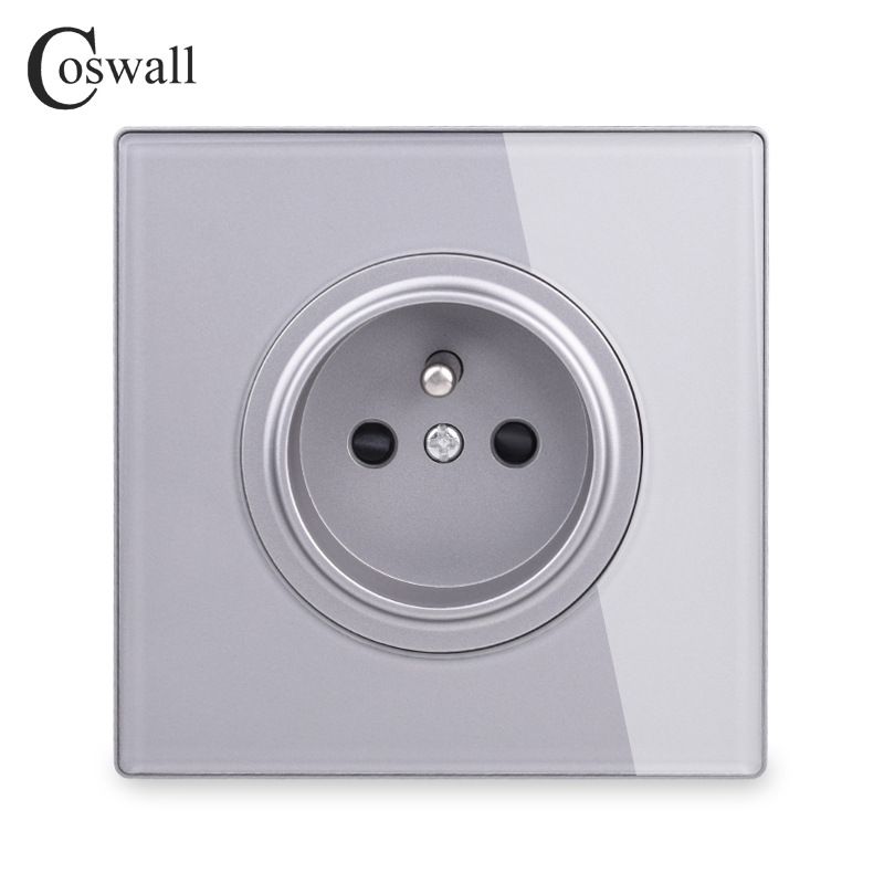 外贸86型玻璃灰 16A墙壁插座带防护门 法式电源插座法规接地插座