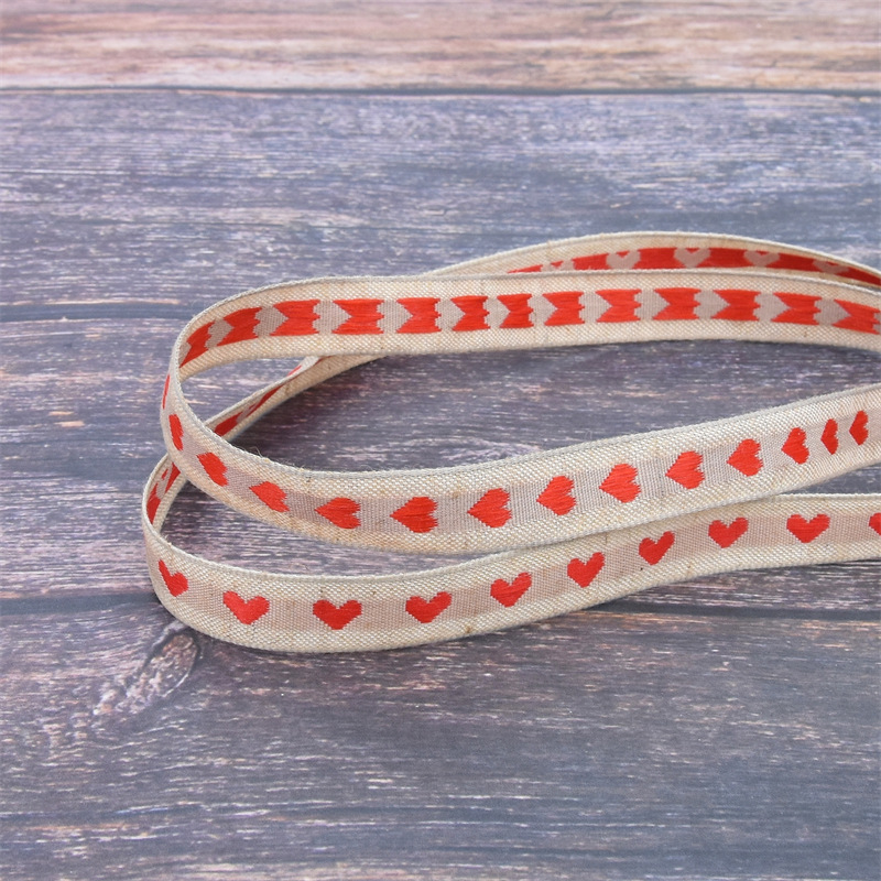 Amazon nuevo hilo teñido jacquard amor cinta de lino artificial natural retro cinta de lino artificial cinturón de embalaje de regalo