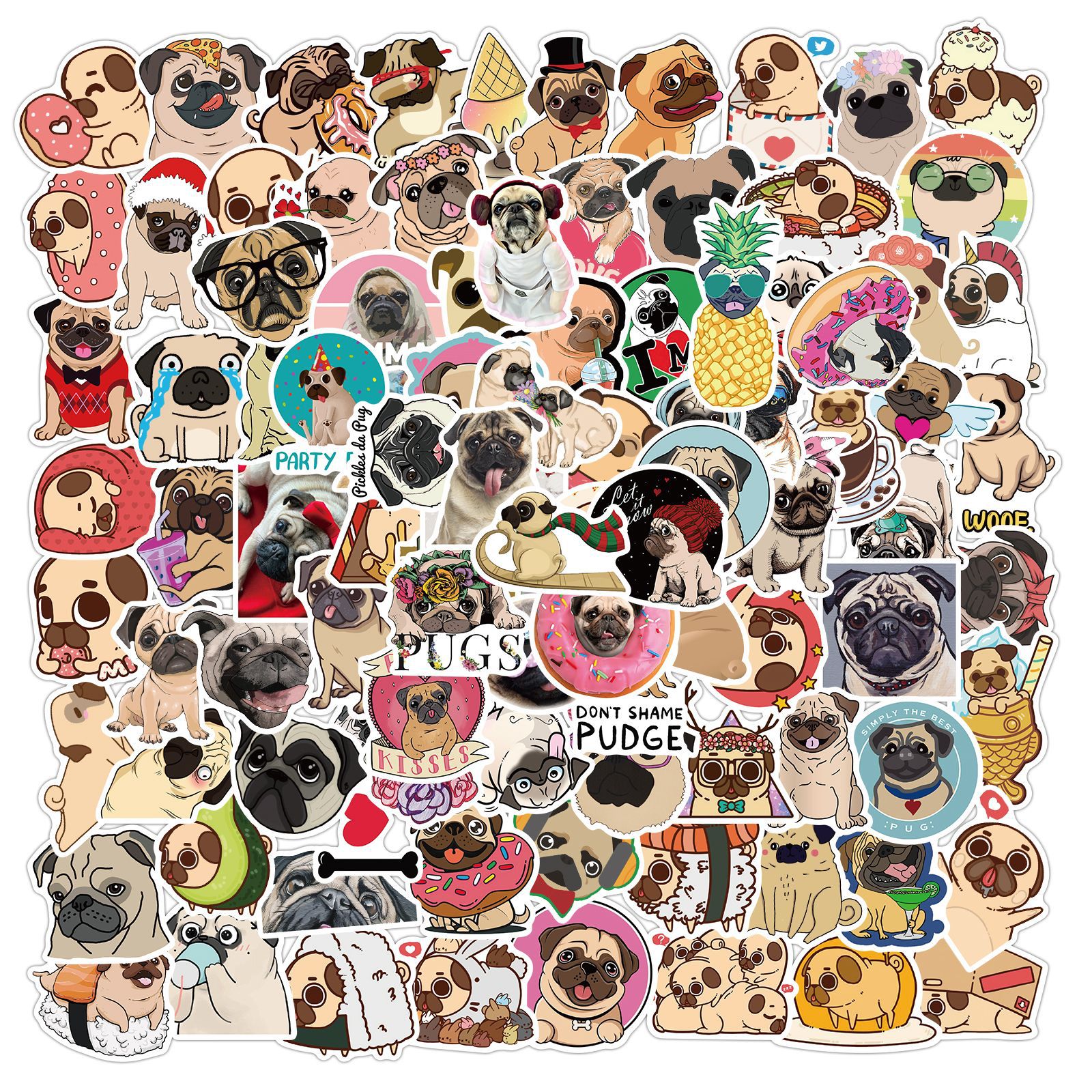 100 Pieces Cartoon Animal Pug Graffiti Stickers Special Decoration Computer Luggage Waterproof display picture 1