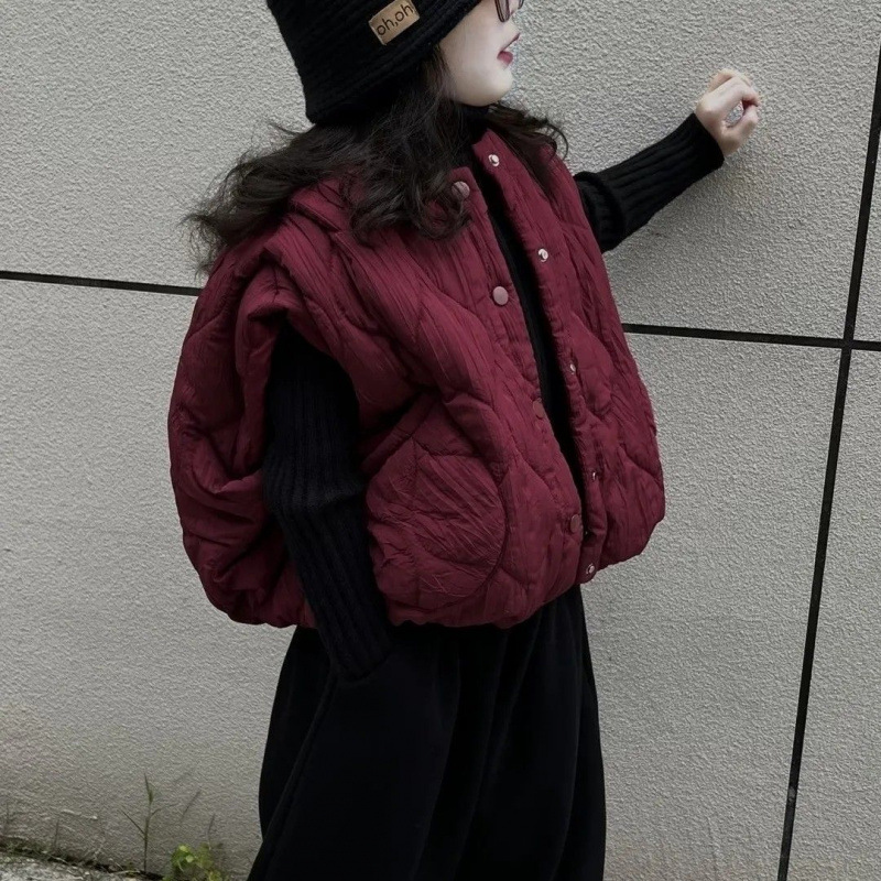 Korean style girls' autumn/winter new trendy single-breasted thickened quilted padded cardigan vest