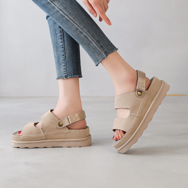 2026 Summer New Style Sandals, Platform Thick-Soled Casual Women's British Style Versatile Velcro Open-Toe Outdoor Roman Shoes