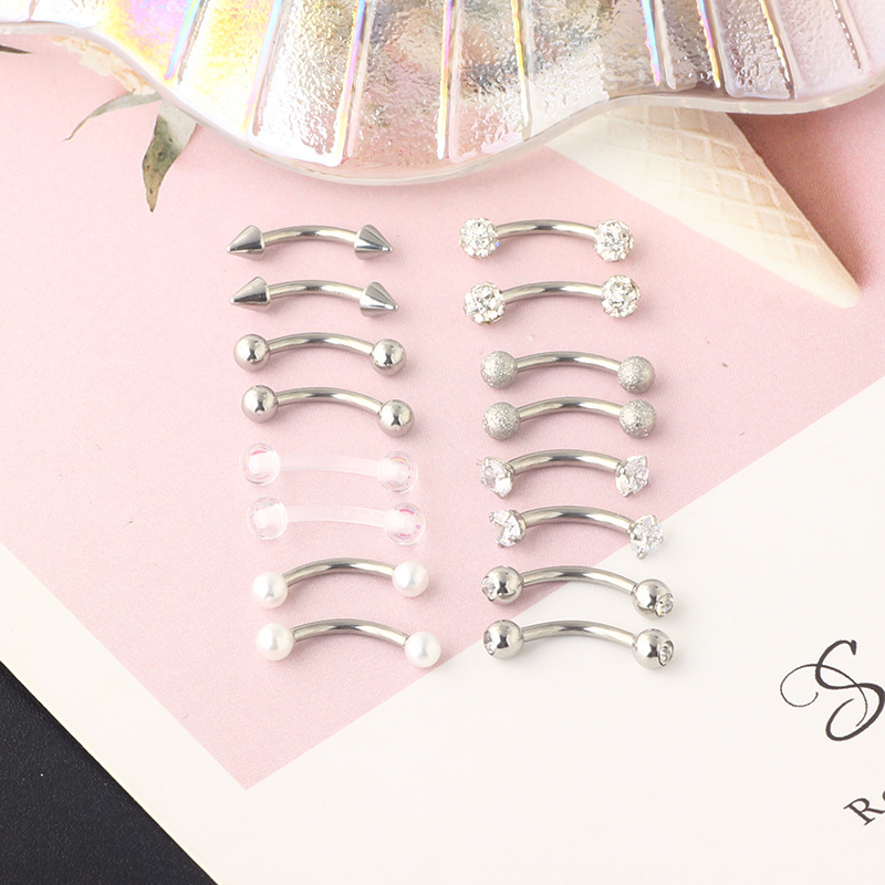 16G Stainless Steel Micro-Inlaid Zircon Eyebrow Ring Screw Ball Fashion Earrings Set of 10 detail image 25