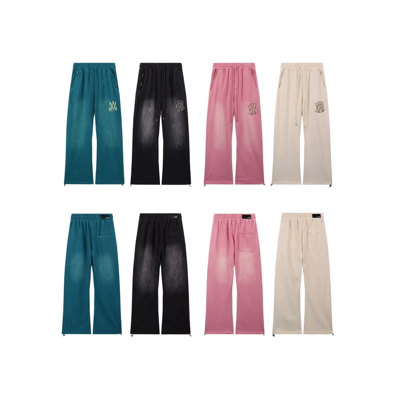 Real Shot of In-Stock Amiri Letter-Print Mid-Waist Elastic Drawstring Waistband Terry Cloth Loose Sweatpants