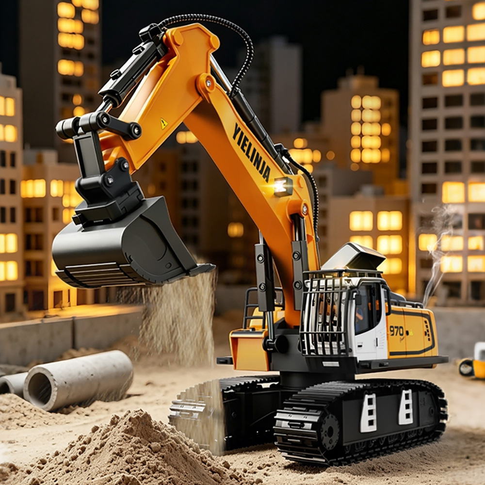 Excavadora de juguete con control remoto, camión volquete de aleación, bulldozer para niños, Amazon