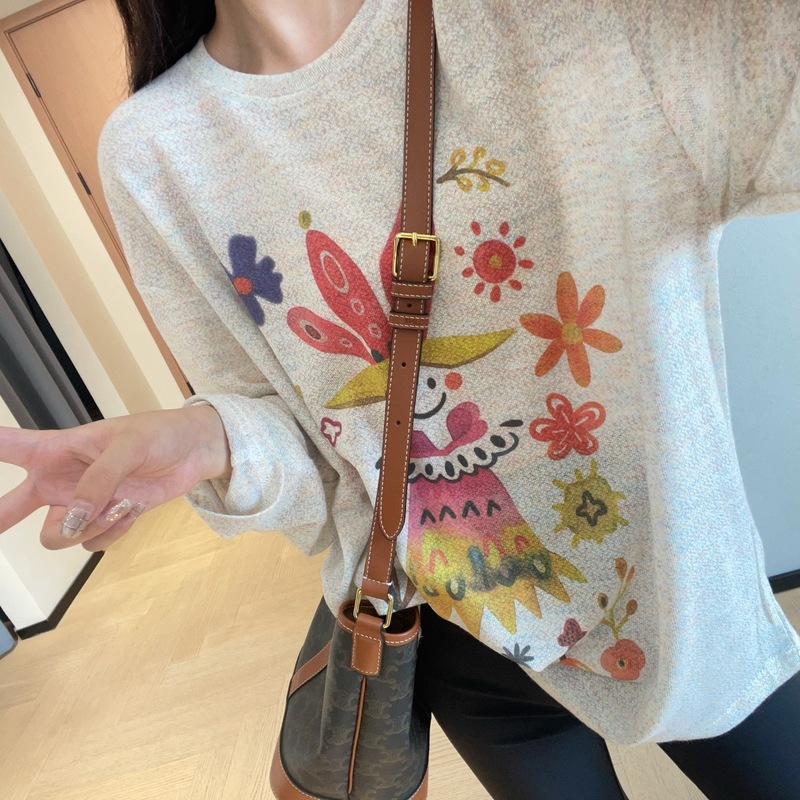 元气减龄水彩小丑涂鸦轻薄柔软罩衫宽松显瘦长袖T恤2025|undefined