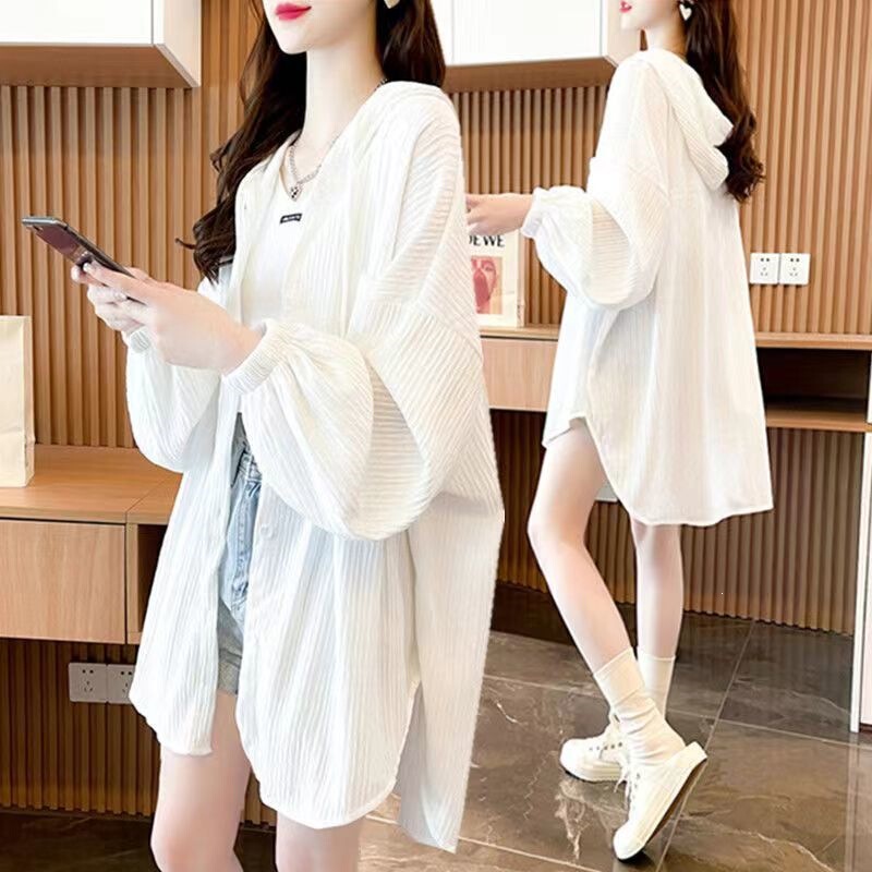 Extra Large Size 150kg Sun Protection Shirt for Women, Summer Korean Style Loose Versatile Mid-Length Cardigan Shirt Thin Jacket Trendy Extra Large Size 150kg Sun Protection Shirt for Women, Summer Korean Style Loose Versatile Mid-Length Cardigan Shirt Thin Jacket Trendy