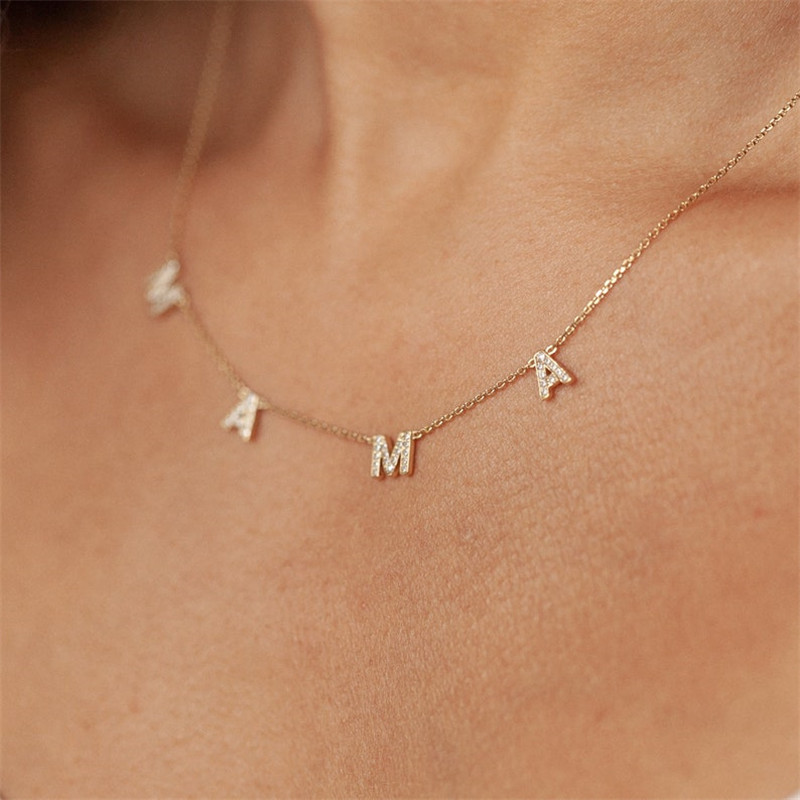 Collier De Lettre De Diamant De Mode Collier En Or 14 Carats Plaqué Cuivre Simple display picture 2