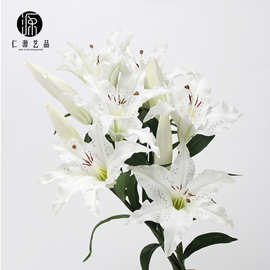 工厂直销 香水百合仿真花PU手感保湿假花 婚庆家居酒店软装插花艺