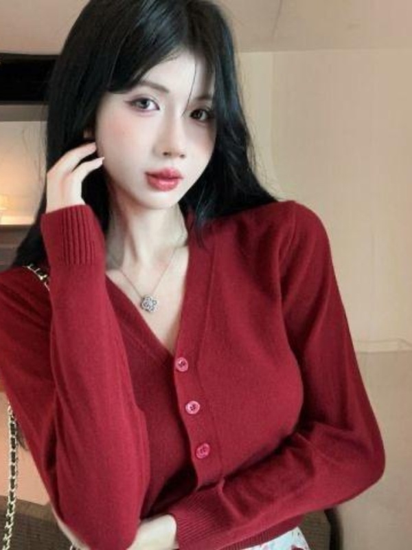 针织开衫外搭女春秋薄款毛衣外套打底衫百搭外搭v领短款上衣|undefined