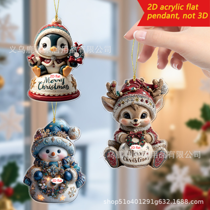 卡通举手的雪人和圣诞老人2D亚克力车载背包挂件挂饰装饰展示道具|undefined