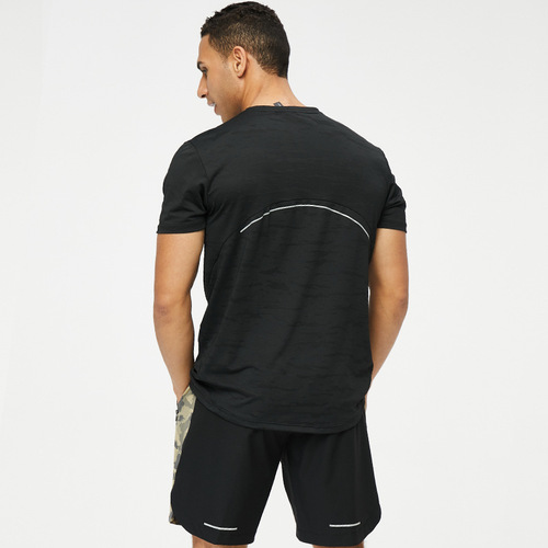 LULU Summer Men's Sports Quick-Dry Crew Neck T-Shirt Running Fitness High-Elastic Ice Silk Cold Sensation Short Sleeve Printed B