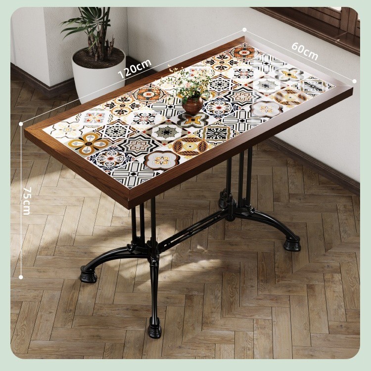 Mesa y silla de cafetería americana retro francesa panadería de comida ligera dulces tienda de azúcar y agua bistrona mesa de madera maciza image 73