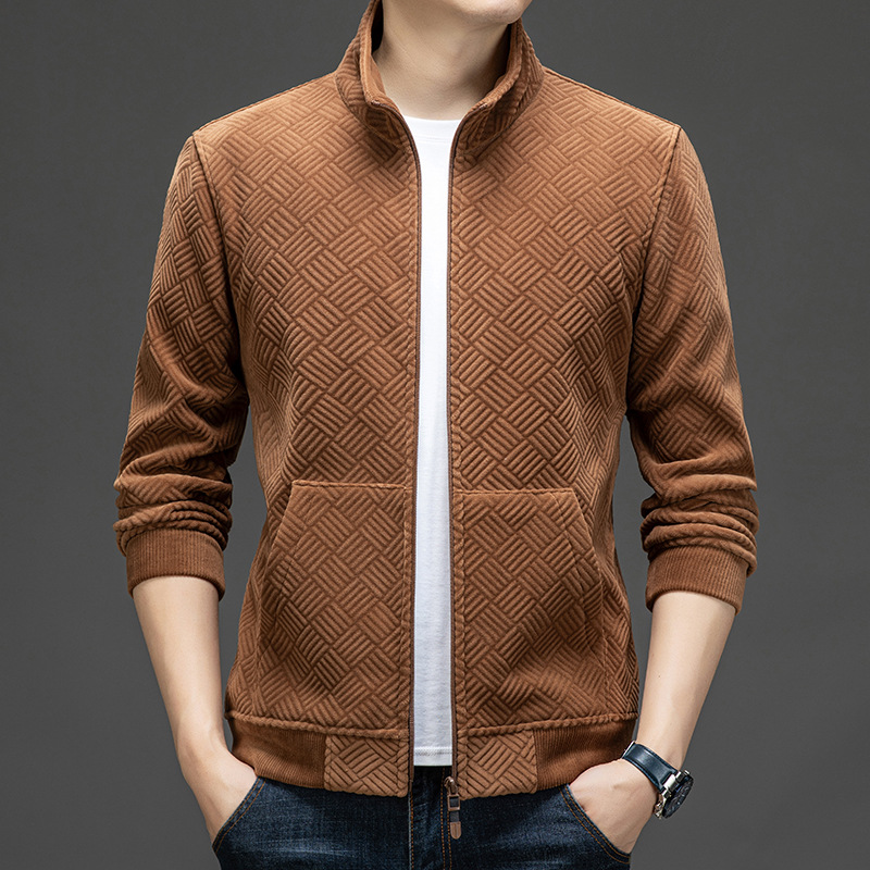 Men's Jacket With Stand Up Collar And Velvet Zipper Lining_voghion.com