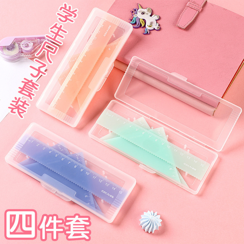 Ruler set wholesale triangle ruler student stationery transparent high-value jelly color triangle ruler set