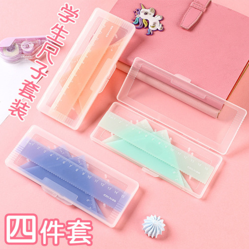 Ruler set wholesale triangle ruler student stationery transparent high-value jelly color triangle ruler set