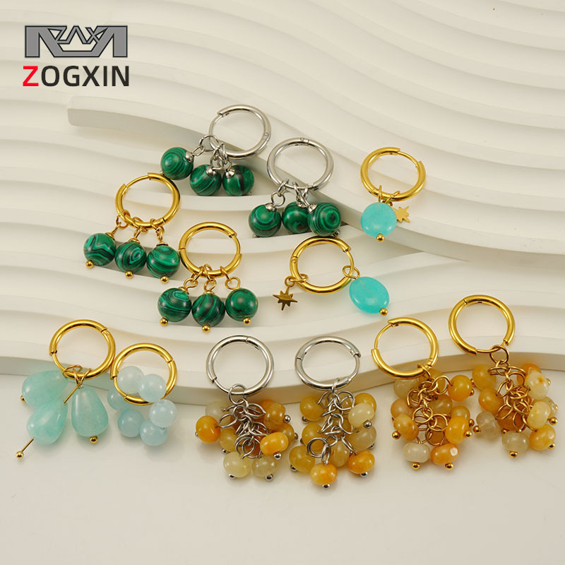 Cross-Border Nuevo 2023 de acero inoxidable 18K chapado en oro Pavo Real pendientes de piedra natural pendientes retro pendientes simples