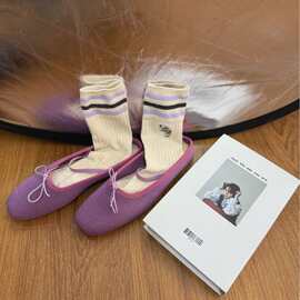 小众百搭刺绣金丝袜子中筒紫色条纹撞色百搭堆堆袜小腿休闲袜潮流