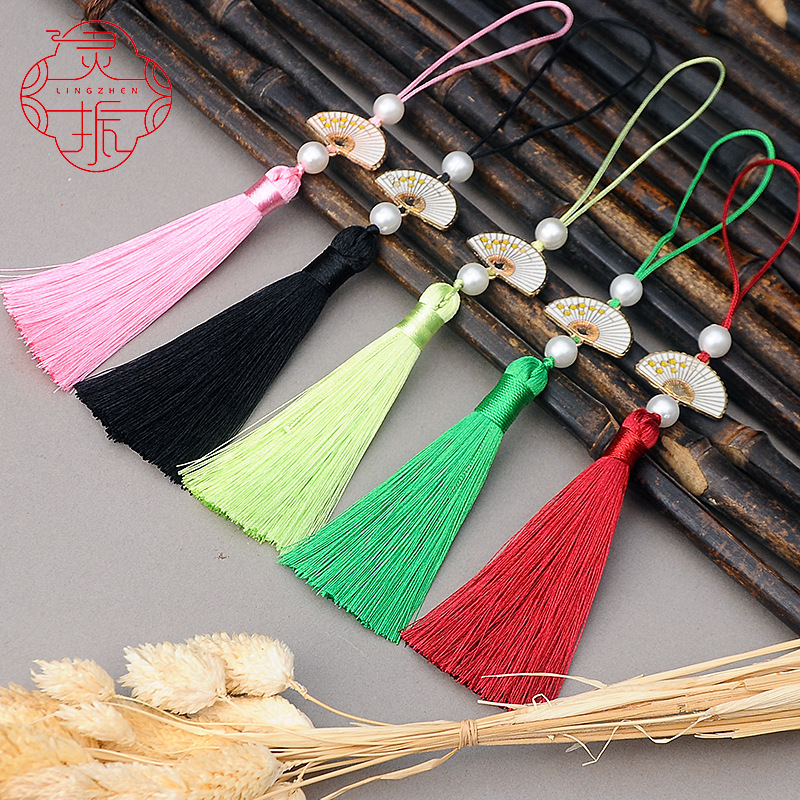 珍珠白扇流苏国潮复古流苏穗子挂件小吊穗汉服压襟辅料配饰吊坠