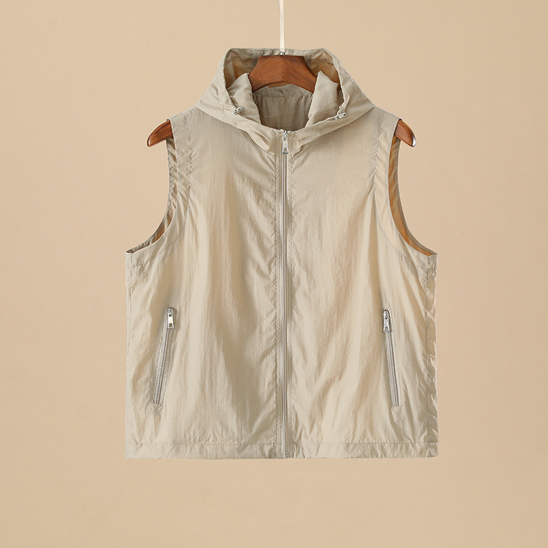 Spring and Autumn Vest Women's New Hooded Outdoor Fashion Casual Loose Versatile Sleeveless Sun Protection Jacket